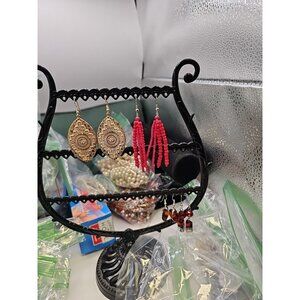 Earrings Pierced Dangle French Wire Gold-tone &SILVER-TONE  Beads  White  Enamel